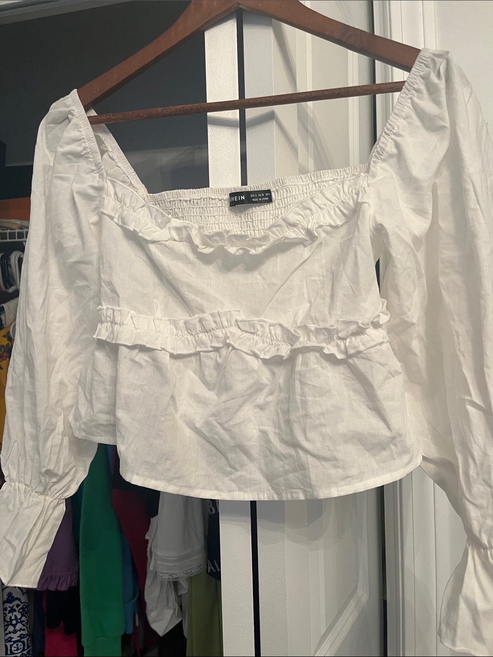 SHEIN White Ruffle Puff-Sleeve Crop Top